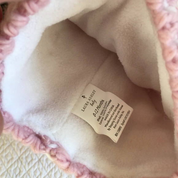 NWT Laura Ashley Baby Knit Pom Pom Hat 0-12m Pink Stripe - Picture 3 of 6